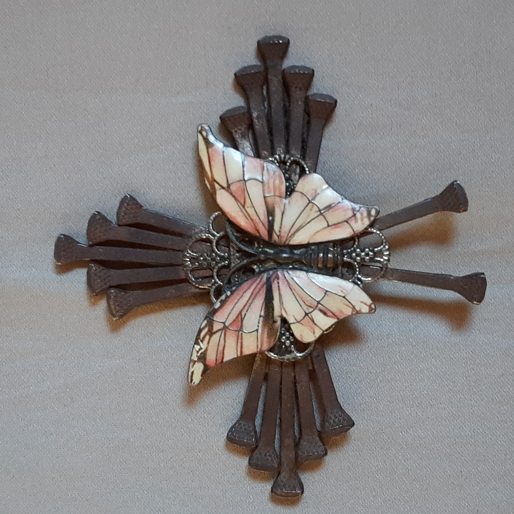 Vintage Folk Art Style Handcrafted Butterfly Jewelry Pendant